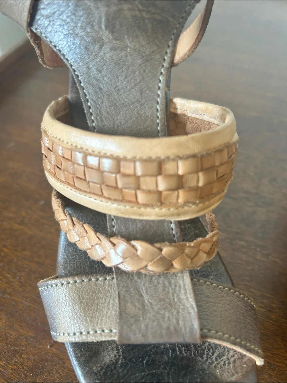 Bed | Stu Jaslyn  Braided Leather Wedge platform Sandals Brown  Tan 8.5